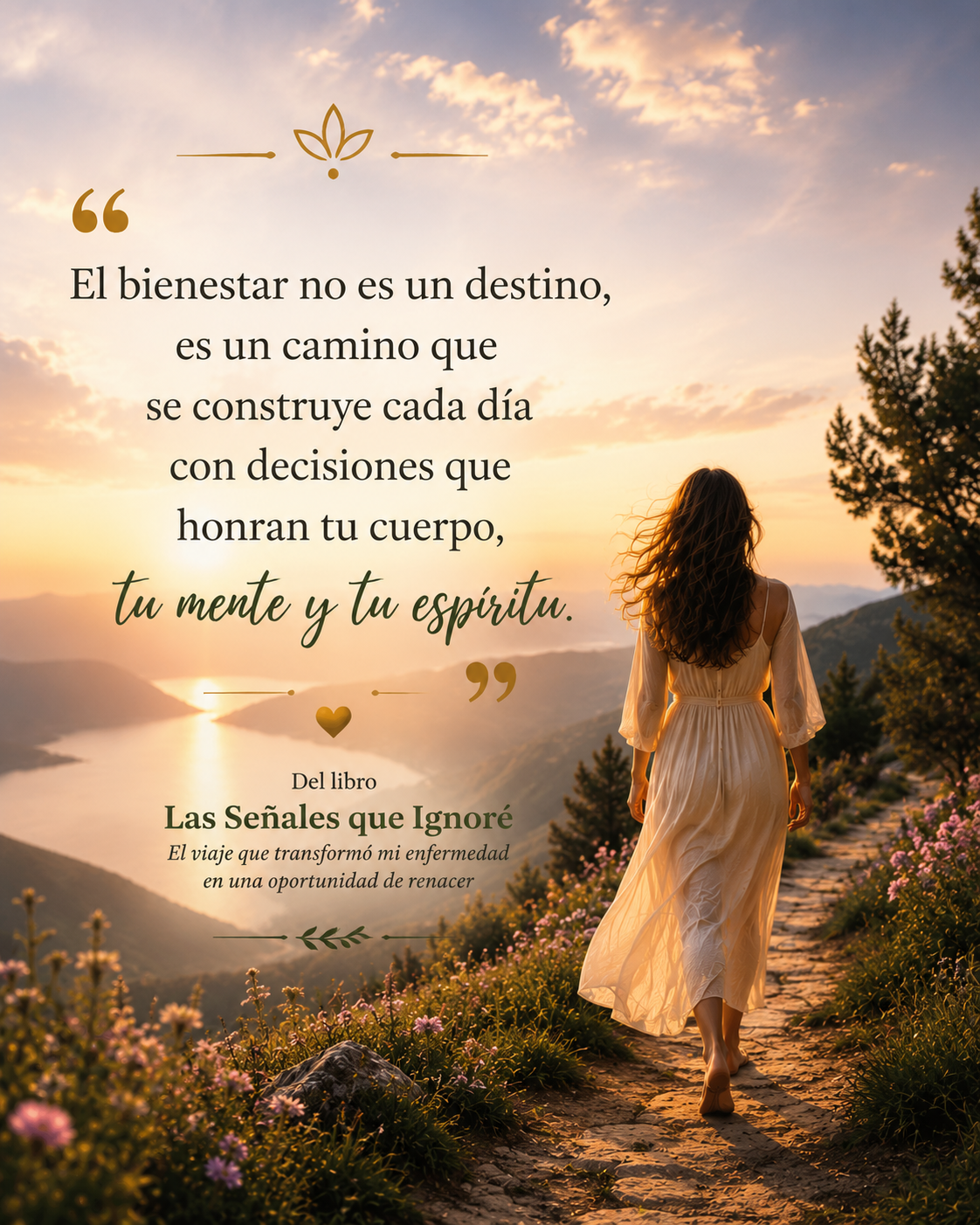 El bienestar no es un destino, es un camino que se construye cada día con decisiones que honran tu cuerpo, tu mente y tu espíritu. — Del libro Las señales que Ignoré, Gratitud y Sanación